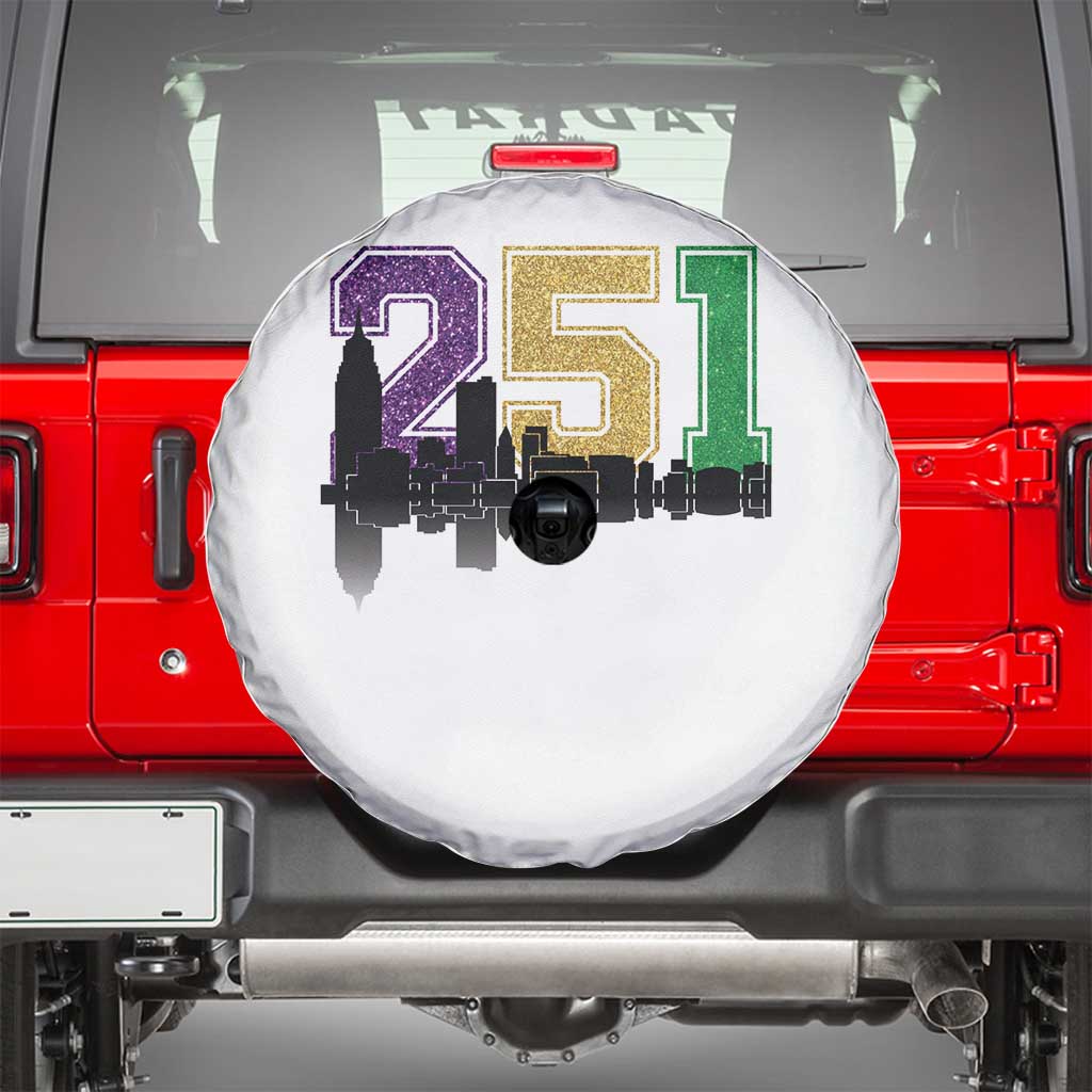 Funny Mardi Gras Mobile Alabama Spare Tire Cover 251 Skyline Area Code Glitter Print