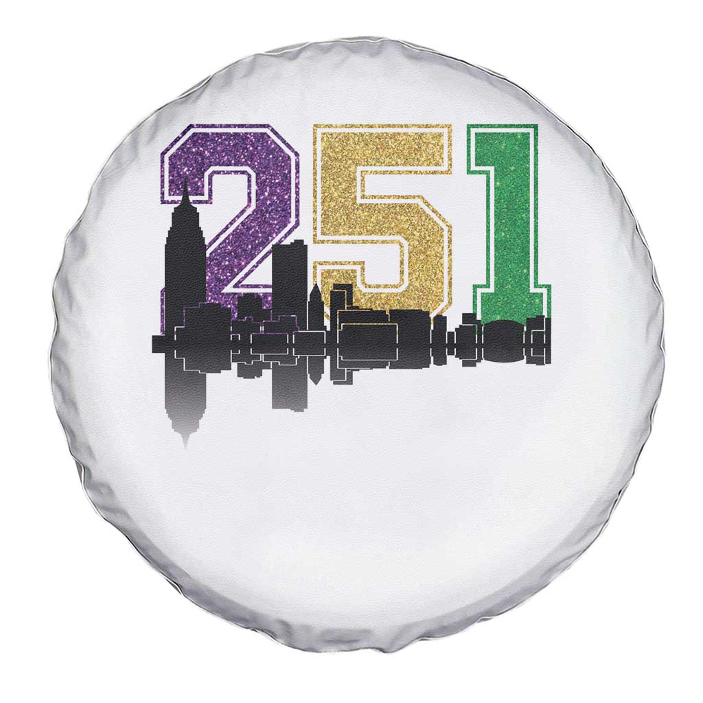 Funny Mardi Gras Mobile Alabama Spare Tire Cover 251 Skyline Area Code Glitter Print