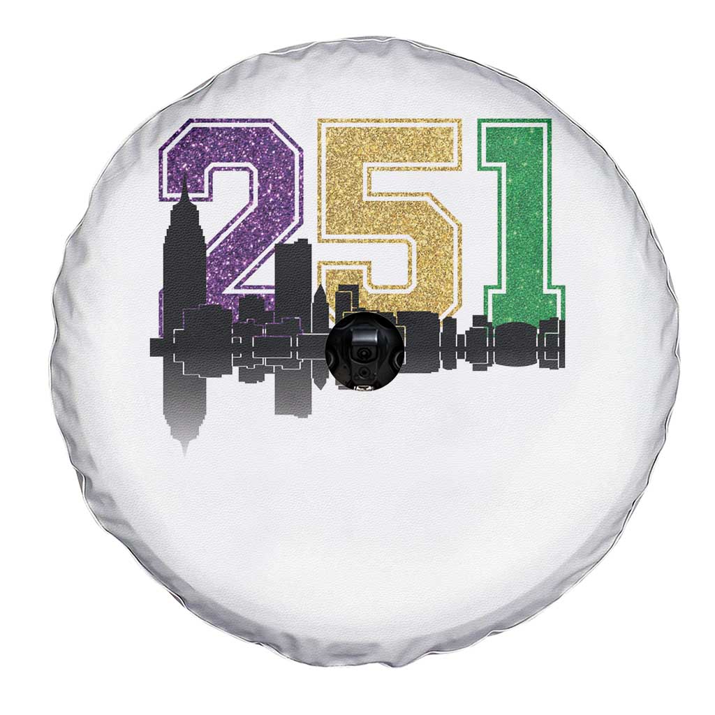 Funny Mardi Gras Mobile Alabama Spare Tire Cover 251 Skyline Area Code Glitter Print