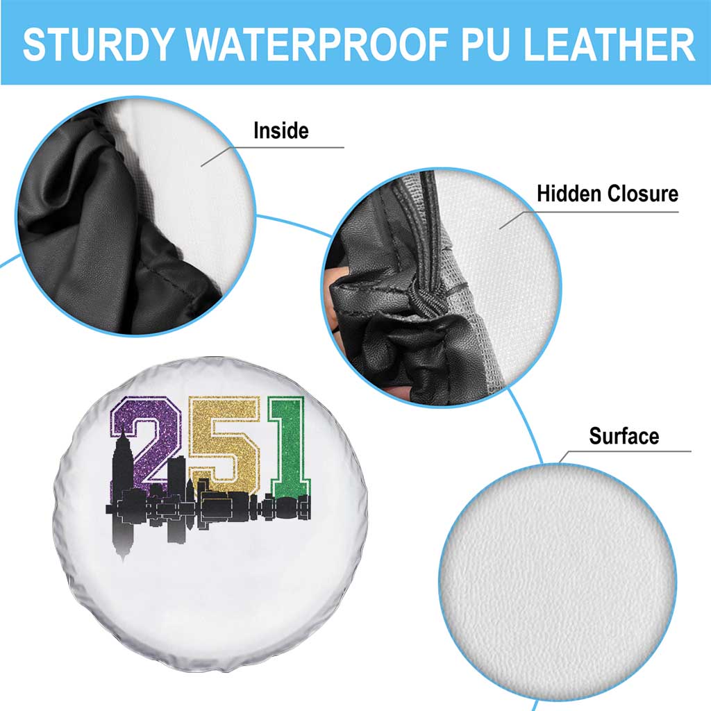 Funny Mardi Gras Mobile Alabama Spare Tire Cover 251 Skyline Area Code Glitter Print