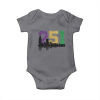 Funny Mardi Gras Mobile Alabama Baby Onesie 251 Skyline Area Code Glitter Print