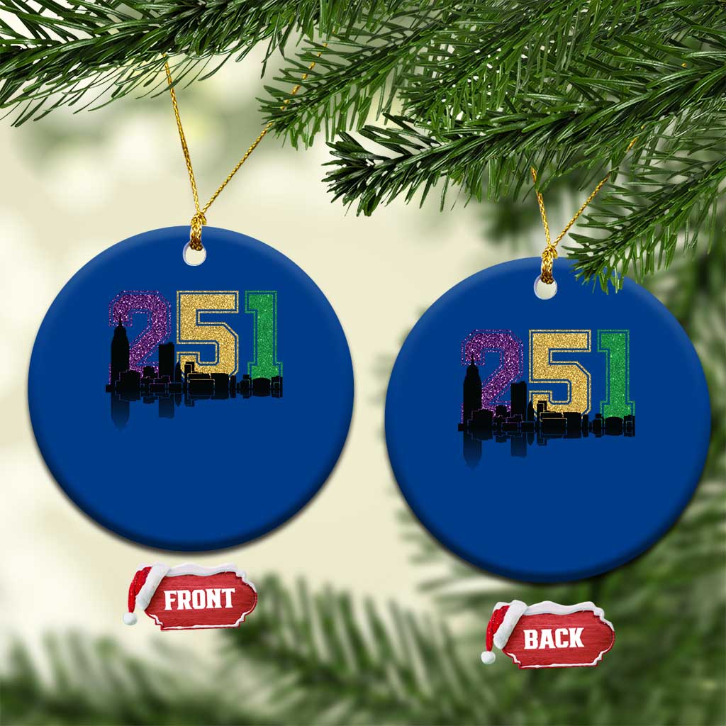 Funny Mardi Gras Mobile Alabama Ceramic Ornament 251 Skyline Area Code Glitter Print