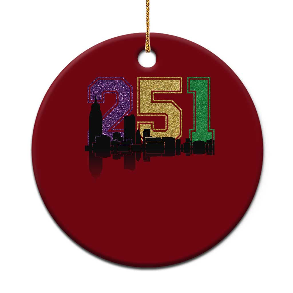 Funny Mardi Gras Mobile Alabama Ceramic Ornament 251 Skyline Area Code Glitter Print
