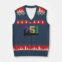 Funny Mardi Gras Mobile Alabama V-Neck Knit Sweater Vest 251 Skyline Area Code Glitter Print
