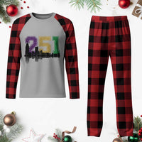 Funny Mardi Gras Mobile Alabama Plaid Pajama Set 251 Skyline Area Code Glitter Print
