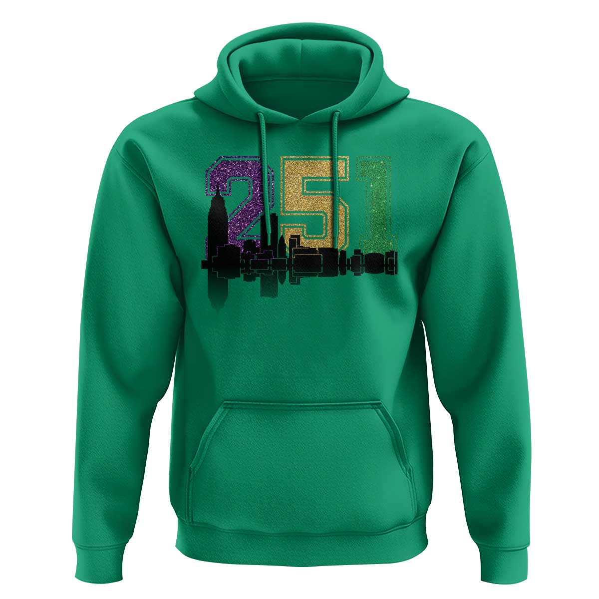 Funny Mardi Gras Mobile Alabama Hoodie 251 Skyline Area Code Glitter Print