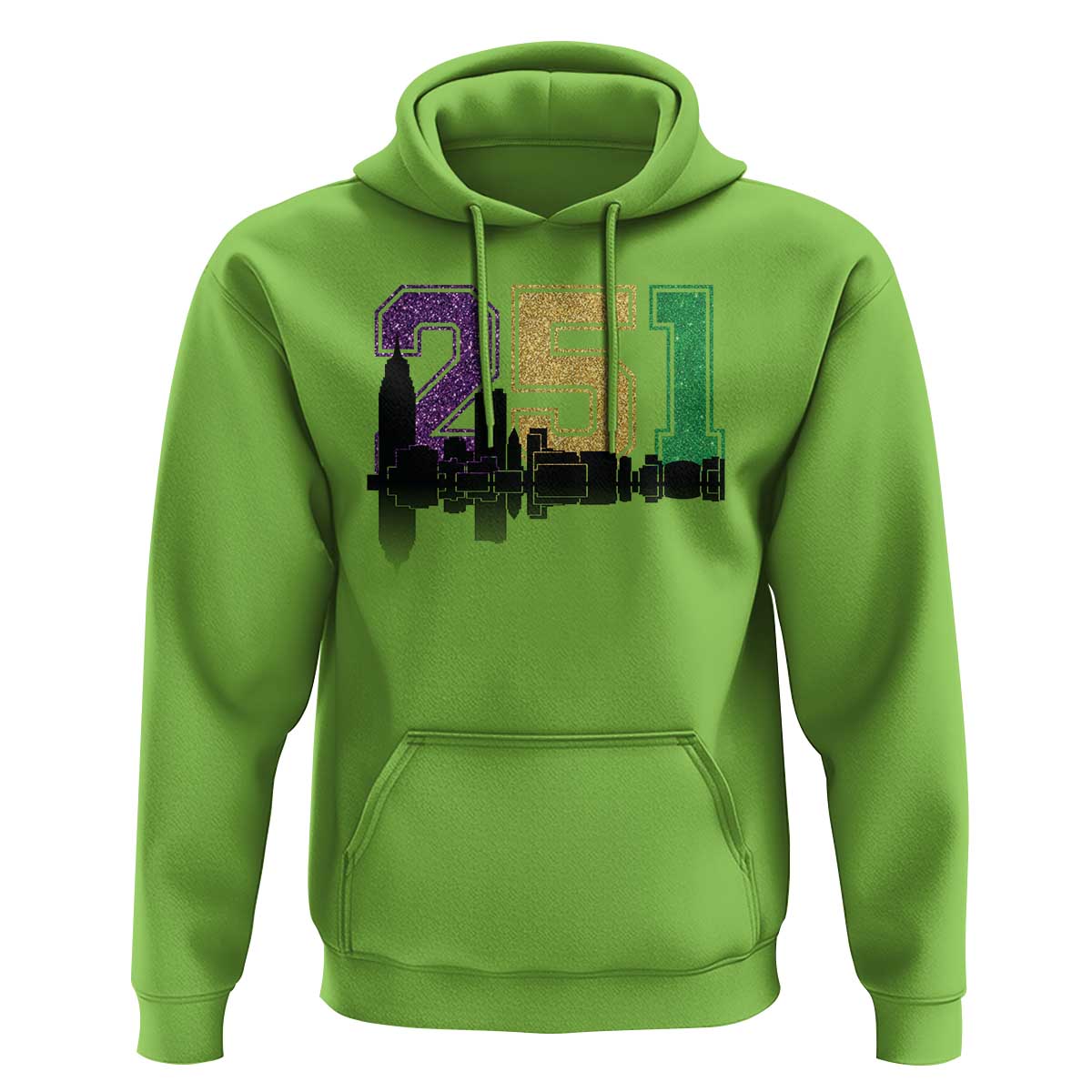 Funny Mardi Gras Mobile Alabama Hoodie 251 Skyline Area Code Glitter Print