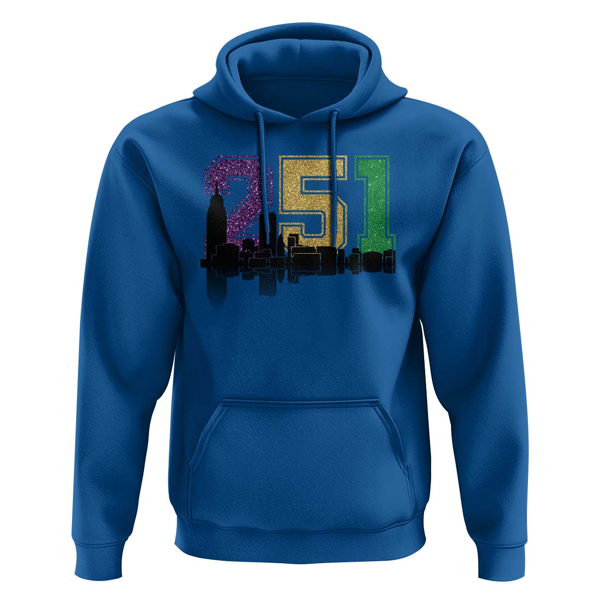 Funny Mardi Gras Mobile Alabama Hoodie 251 Skyline Area Code Glitter Print