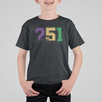 Funny Mardi Gras Mobile Alabama T Shirt For Kid 251 Skyline Area Code Glitter Print