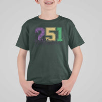 Funny Mardi Gras Mobile Alabama T Shirt For Kid 251 Skyline Area Code Glitter Print
