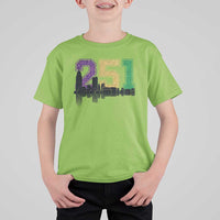 Funny Mardi Gras Mobile Alabama T Shirt For Kid 251 Skyline Area Code Glitter Print