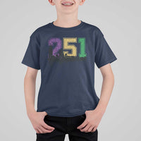 Funny Mardi Gras Mobile Alabama T Shirt For Kid 251 Skyline Area Code Glitter Print