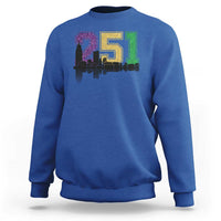 Funny Mardi Gras Mobile Alabama Sweatshirt 251 Skyline Area Code Glitter Print