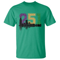 Funny Mardi Gras Mobile Alabama T Shirt 251 Skyline Area Code Glitter Print