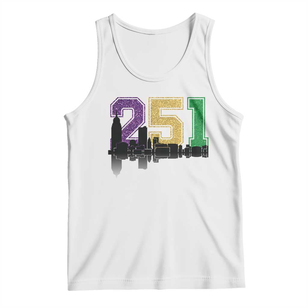 Funny Mardi Gras Mobile Alabama Tank Top 251 Skyline Area Code Glitter Print