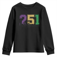 Funny Mardi Gras Mobile Alabama Youth Sweatshirt 251 Skyline Area Code Glitter Print