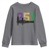 Funny Mardi Gras Mobile Alabama Youth Sweatshirt 251 Skyline Area Code Glitter Print