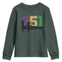 Funny Mardi Gras Mobile Alabama Youth Sweatshirt 251 Skyline Area Code Glitter Print