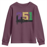Funny Mardi Gras Mobile Alabama Youth Sweatshirt 251 Skyline Area Code Glitter Print