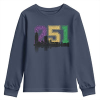 Funny Mardi Gras Mobile Alabama Youth Sweatshirt 251 Skyline Area Code Glitter Print