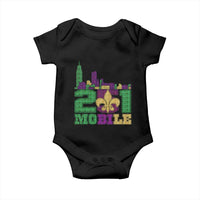 Funny Mardi Gras Mobile Alabama 251 Baby Onesie Skyline Area Code Glitter Print