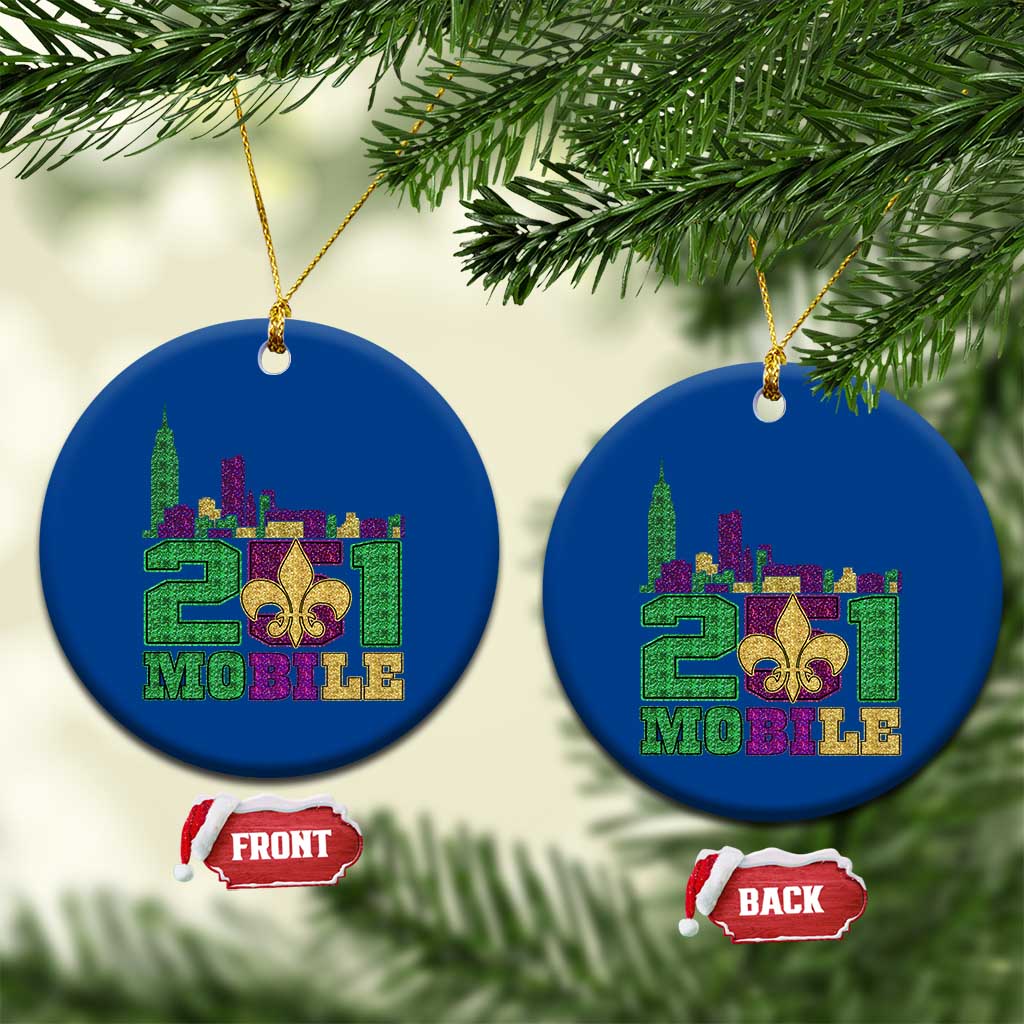 Funny Mardi Gras Mobile Alabama 251 Ceramic Ornament Skyline Area Code Glitter Print