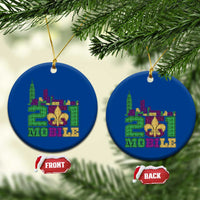 Funny Mardi Gras Mobile Alabama 251 Ceramic Ornament Skyline Area Code Glitter Print