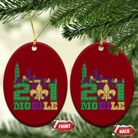 Funny Mardi Gras Mobile Alabama 251 Ceramic Ornament Skyline Area Code Glitter Print