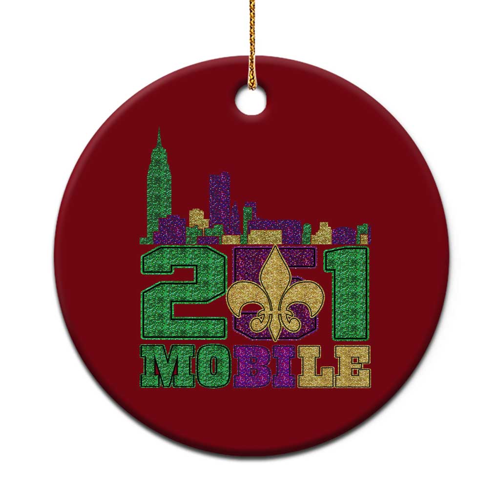 Funny Mardi Gras Mobile Alabama 251 Ceramic Ornament Skyline Area Code Glitter Print