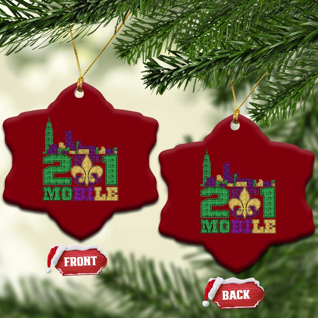 Funny Mardi Gras Mobile Alabama 251 Ceramic Ornament Skyline Area Code Glitter Print