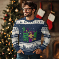 Funny Mardi Gras Mobile Alabama 251 Ugly Christmas Sweater Skyline Area Code Glitter Print