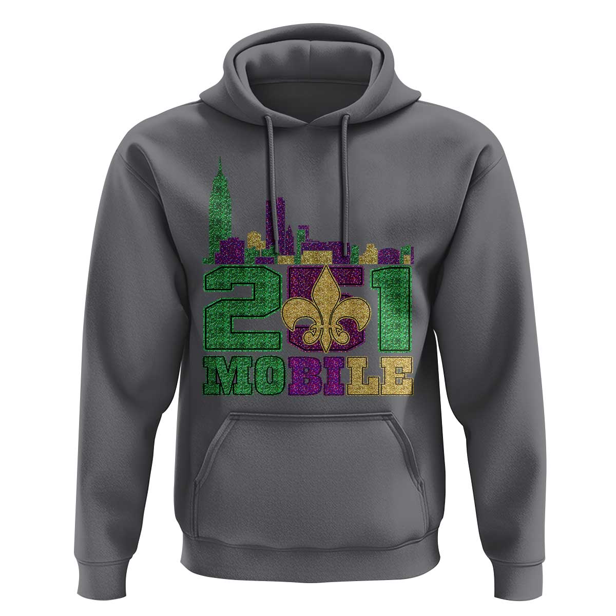 Funny Mardi Gras Mobile Alabama 251 Hoodie Skyline Area Code Glitter Print