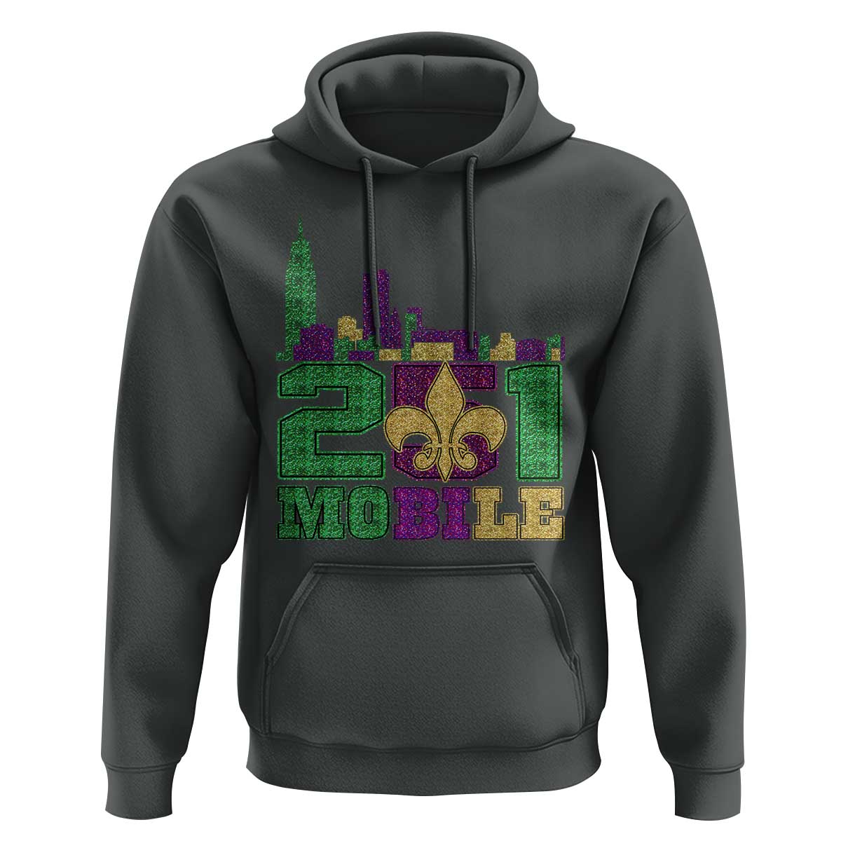 Funny Mardi Gras Mobile Alabama 251 Hoodie Skyline Area Code Glitter Print