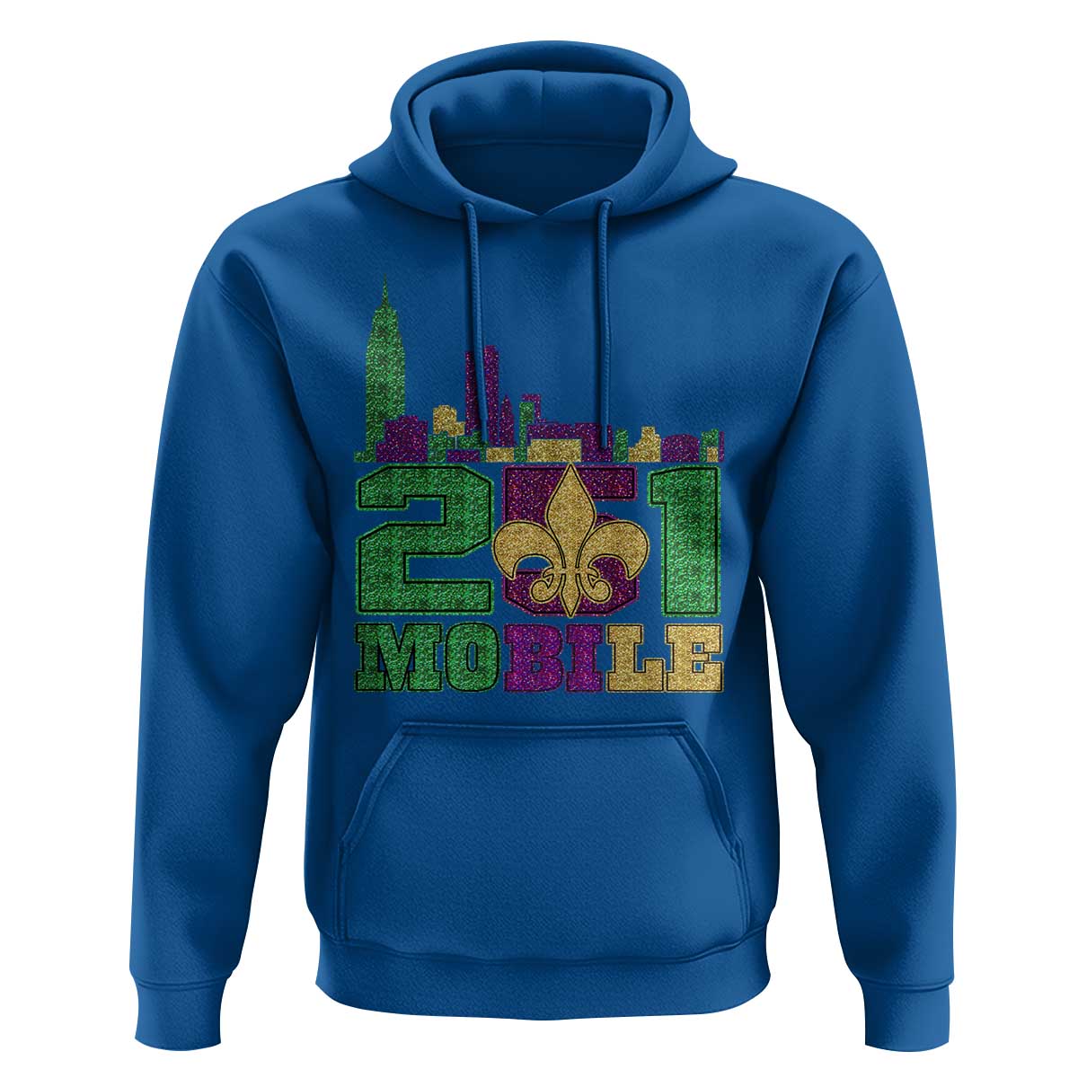 Funny Mardi Gras Mobile Alabama 251 Hoodie Skyline Area Code Glitter Print