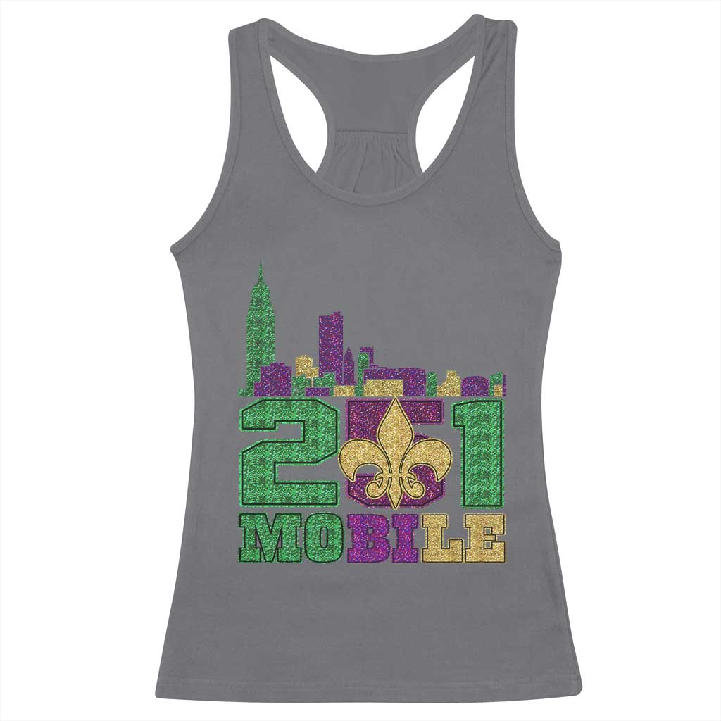 Funny Mardi Gras Mobile Alabama 251 Racerback Tank Top Skyline Area Code Glitter Print