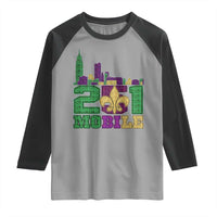Funny Mardi Gras Mobile Alabama 251 Raglan Shirt Skyline Area Code Glitter Print