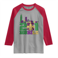 Funny Mardi Gras Mobile Alabama 251 Raglan Shirt Skyline Area Code Glitter Print