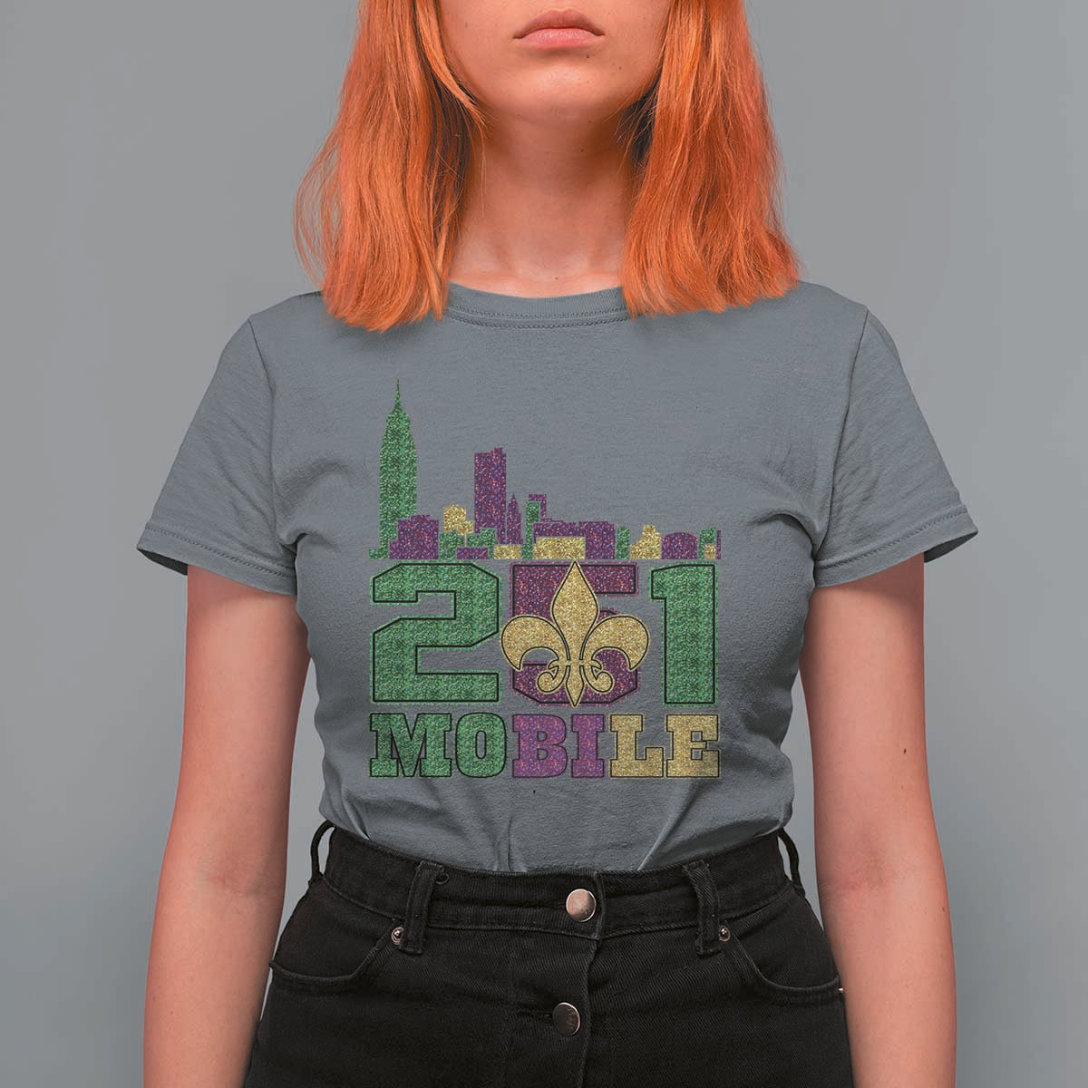 Funny Mardi Gras Mobile Alabama 251 T Shirt For Women Skyline Area Code Glitter Print