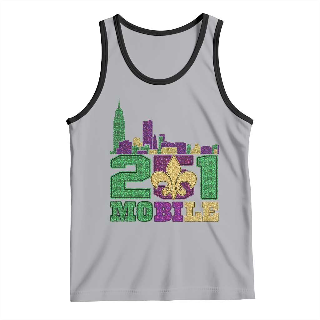 Funny Mardi Gras Mobile Alabama 251 Tank Top Skyline Area Code Glitter Print