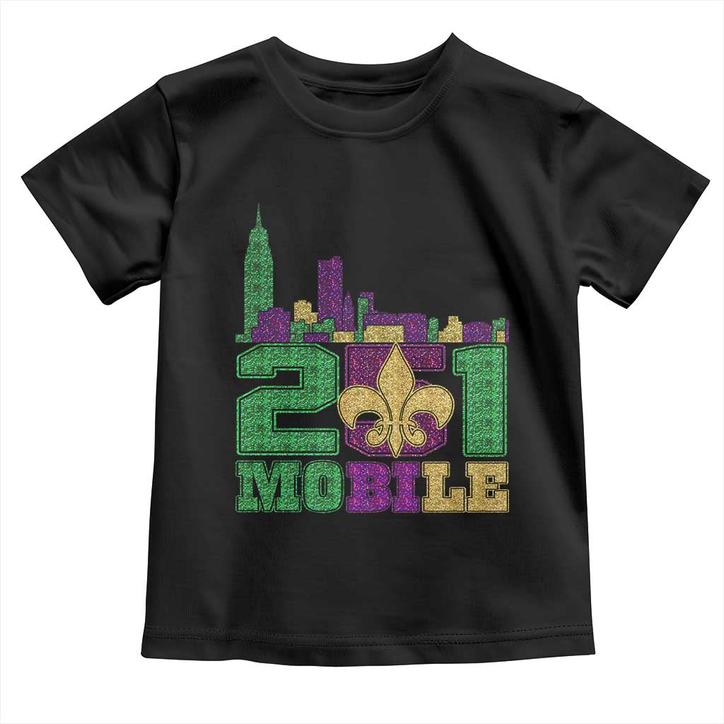 Funny Mardi Gras Mobile Alabama 251 Toddler T Shirt Skyline Area Code Glitter Print