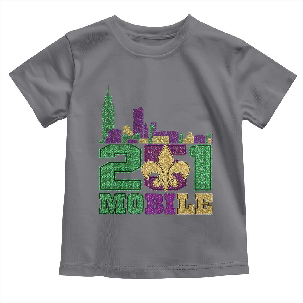 Funny Mardi Gras Mobile Alabama 251 Toddler T Shirt Skyline Area Code Glitter Print