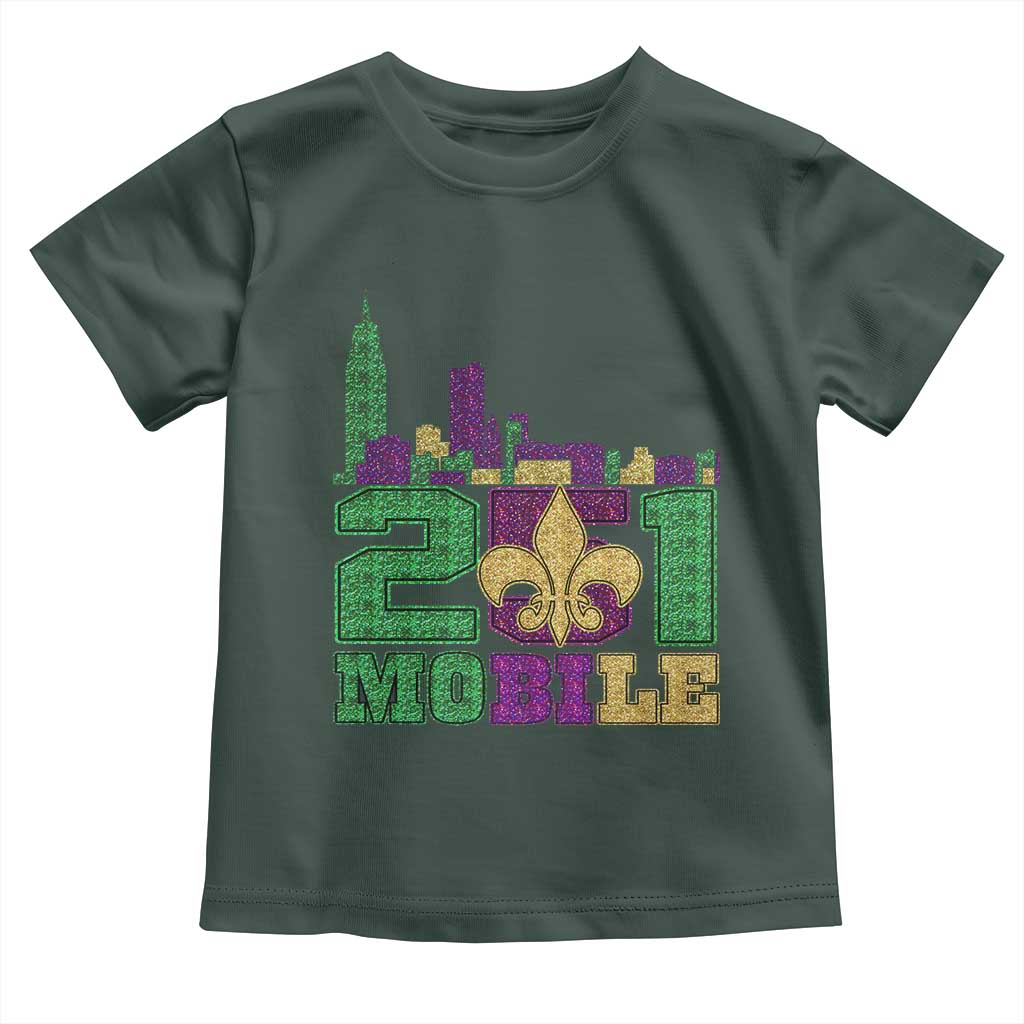 Funny Mardi Gras Mobile Alabama 251 Toddler T Shirt Skyline Area Code Glitter Print