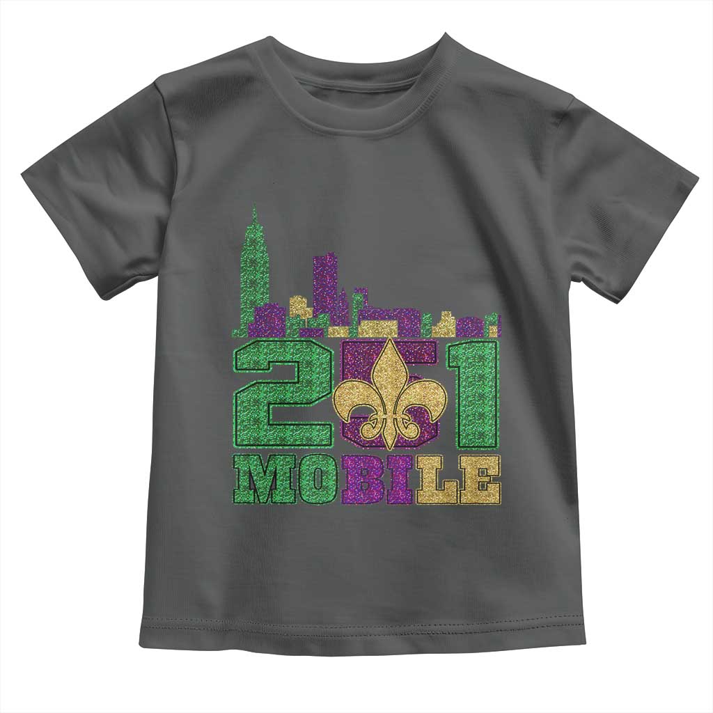 Funny Mardi Gras Mobile Alabama 251 Toddler T Shirt Skyline Area Code Glitter Print
