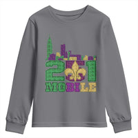Funny Mardi Gras Mobile Alabama 251 Youth Sweatshirt Skyline Area Code Glitter Print