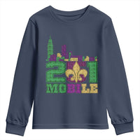 Funny Mardi Gras Mobile Alabama 251 Youth Sweatshirt Skyline Area Code Glitter Print