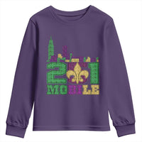 Funny Mardi Gras Mobile Alabama 251 Youth Sweatshirt Skyline Area Code Glitter Print