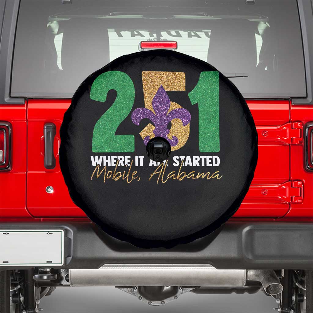 Funny Mardi Gras Mobile Alabama 251 Spare Tire Cover Where It All Started Area Code Glitter Print