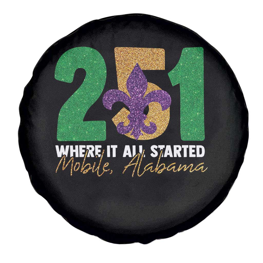 Funny Mardi Gras Mobile Alabama 251 Spare Tire Cover Where It All Started Area Code Glitter Print