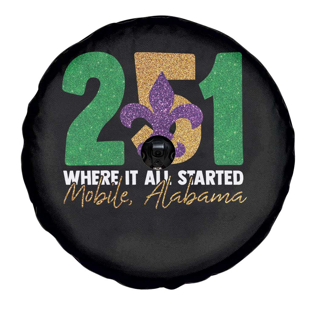 Funny Mardi Gras Mobile Alabama 251 Spare Tire Cover Where It All Started Area Code Glitter Print