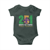 Funny Mardi Gras Mobile Alabama 251 Baby Onesie Where It All Started Area Code Glitter Print